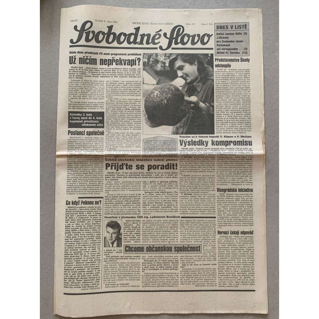 Svobodné slovo (8.10.1992) - staré noviny
