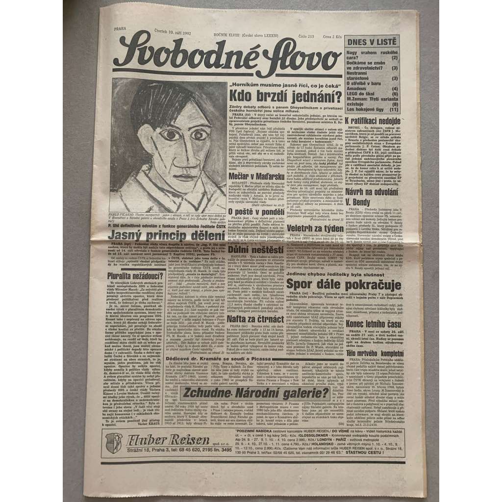 Svobodné slovo (10.9.1992) - staré noviny