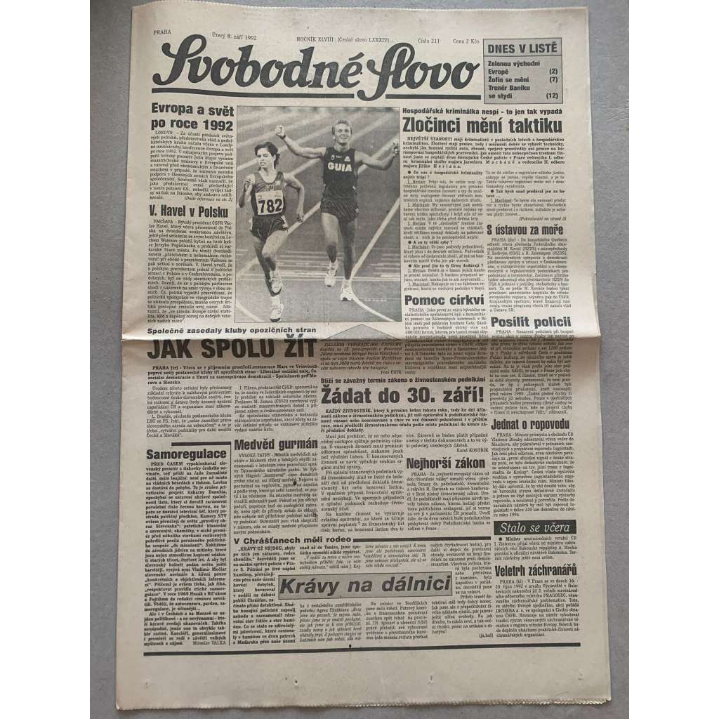 Svobodné slovo (8.9.1992) - staré noviny