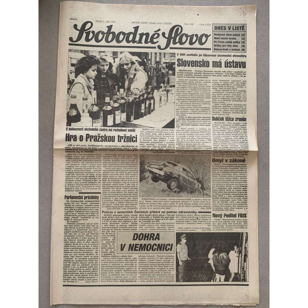 Svobodné slovo (2.9.1992) - staré noviny