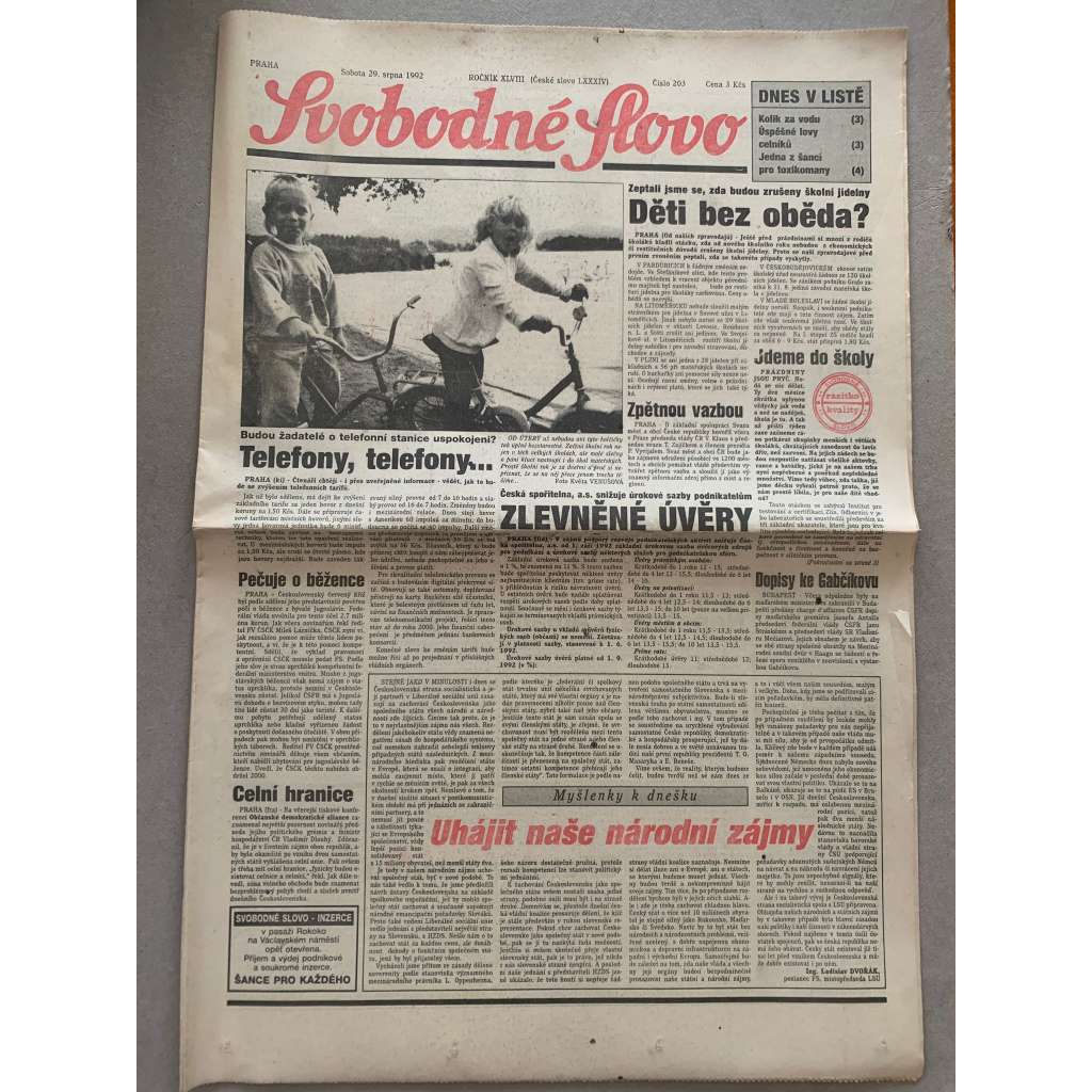 Svobodné slovo (29.8.1992) - staré noviny