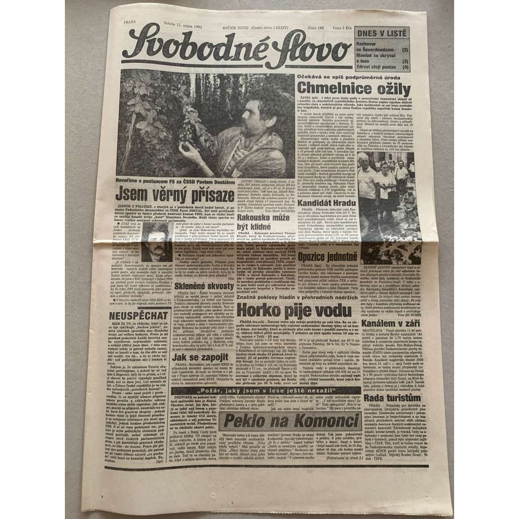 Svobodné slovo (12.8.1992) - staré noviny