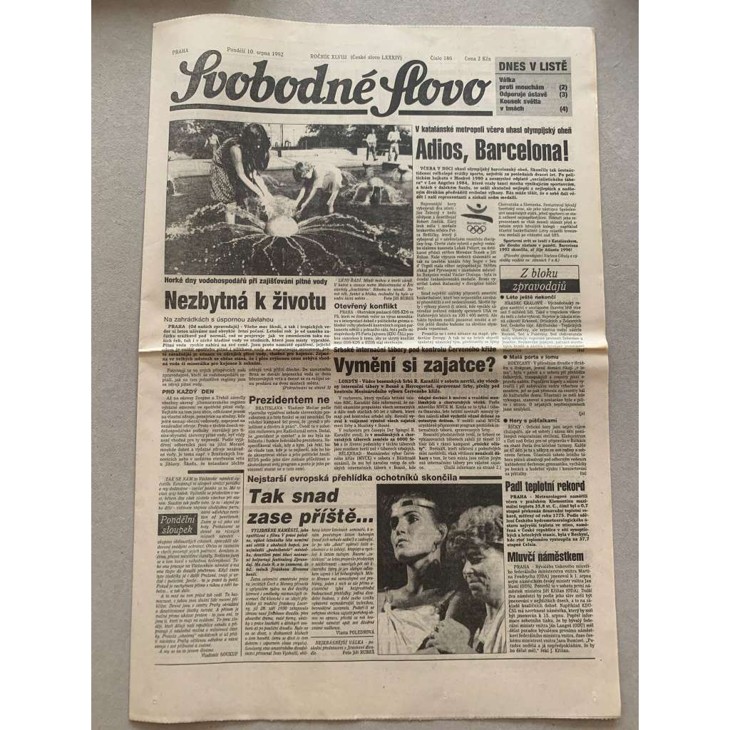 Svobodné slovo (10.8.1992) - staré noviny