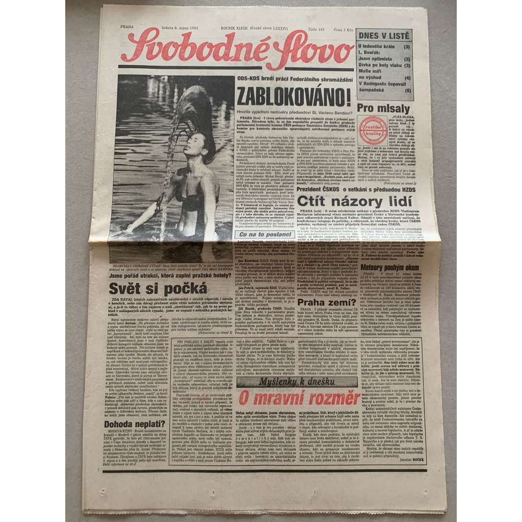 Svobodné slovo (8.8.1992) - staré noviny