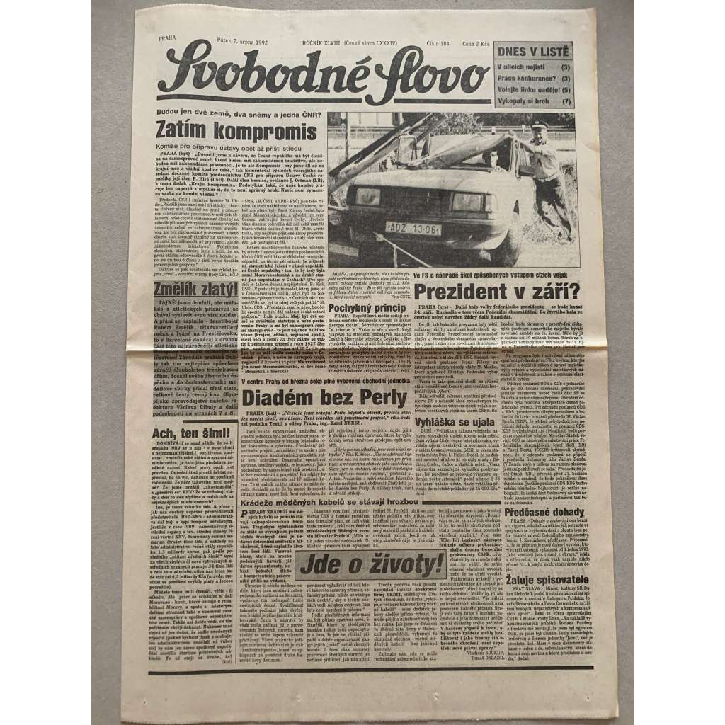 Svobodné slovo (7.8.1992) - staré noviny