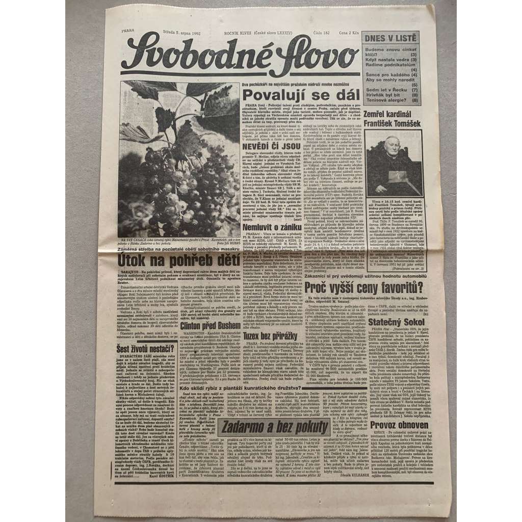 Svobodné slovo (5.8.1992) - staré noviny