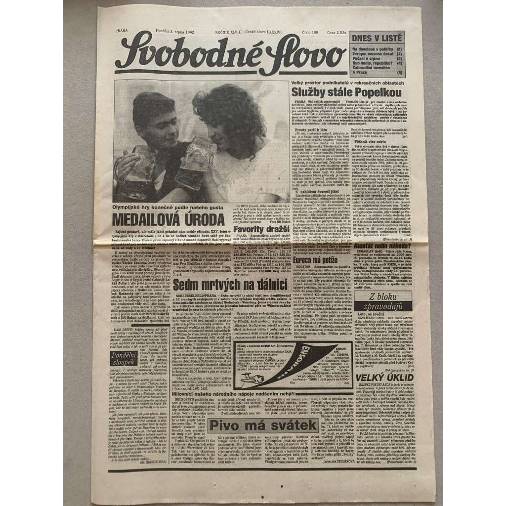 Svobodné slovo (3.8.1992) - staré noviny