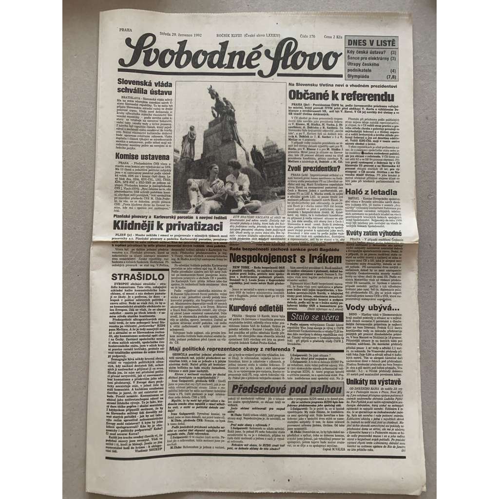 Svobodné slovo (29.7.1992) - staré noviny