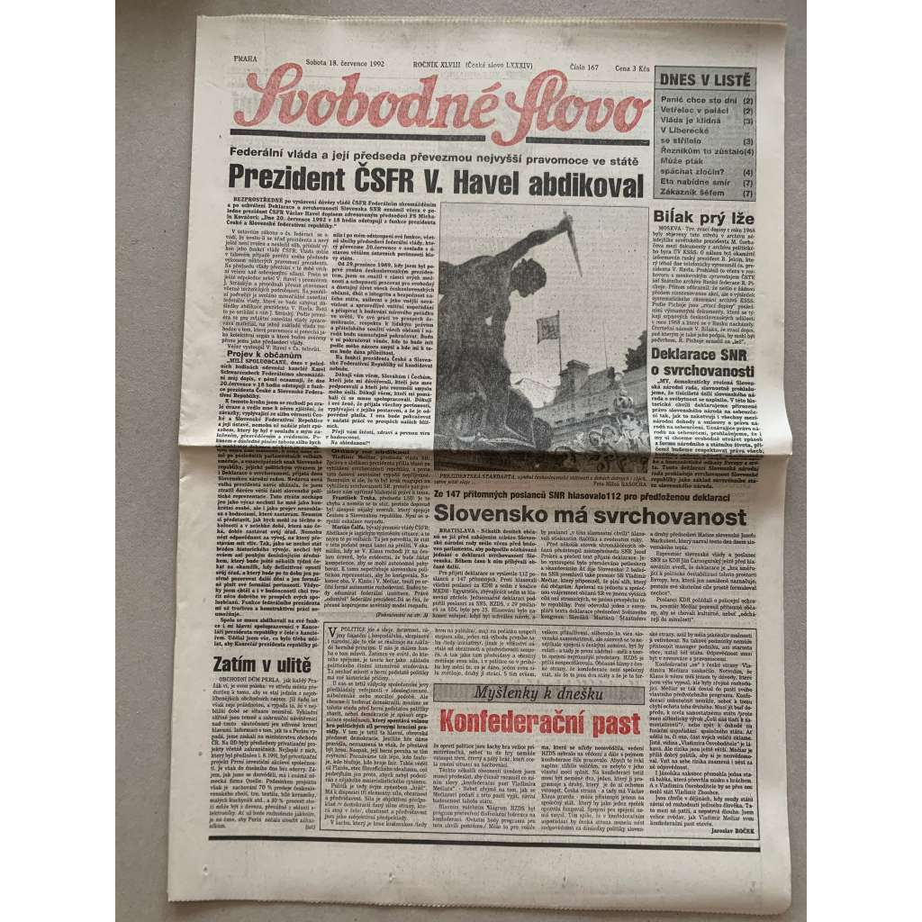 Svobodné slovo (18.7.1992) - staré noviny