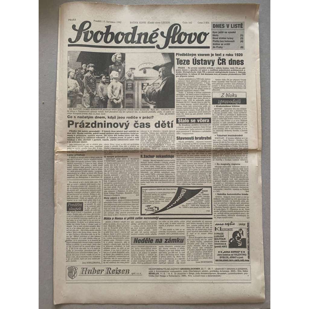 Svobodné slovo (13.7.1992) - staré noviny