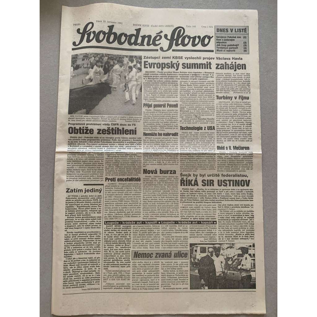 Svobodné slovo (10.7.1992) - staré noviny
