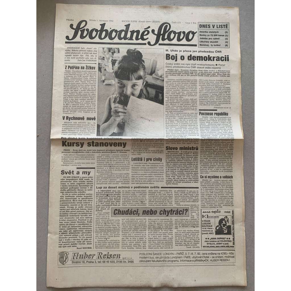 Svobodné slovo (1.7.1992) - staré noviny