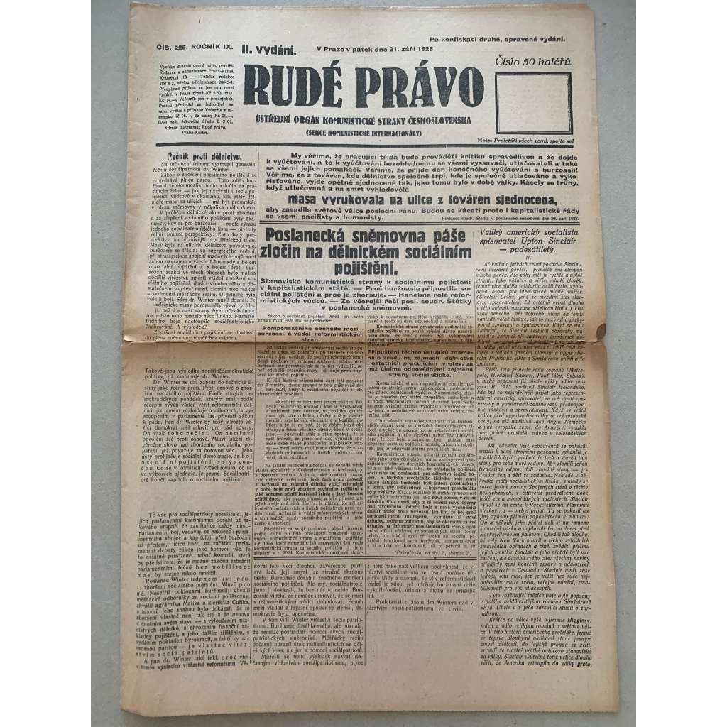 Rudé právo (21.9.1928) - staré noviny