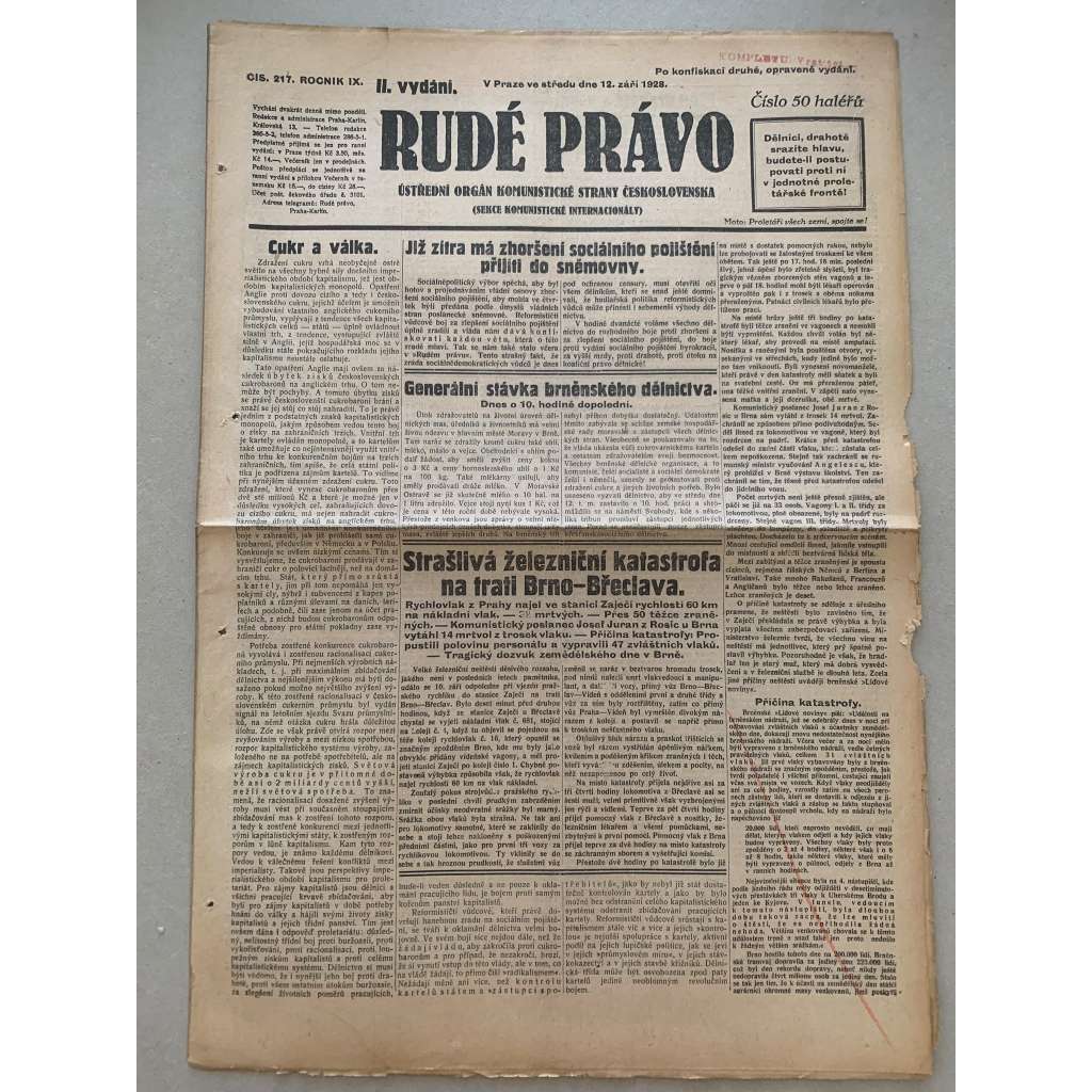 Rudé právo (12.9.1928) - 1. republika, staré noviny