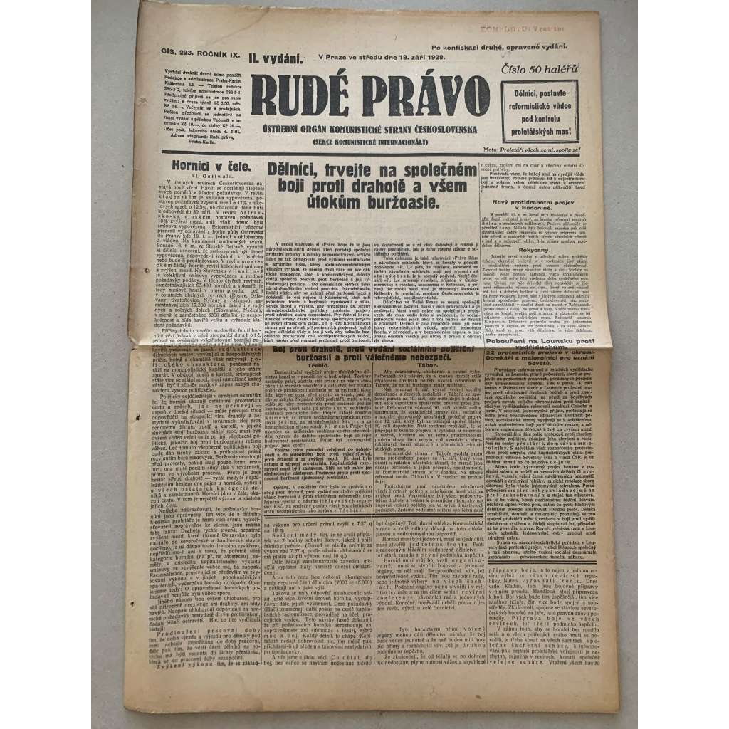 Rudé právo (19.9.1928) - 1. republika, staré noviny