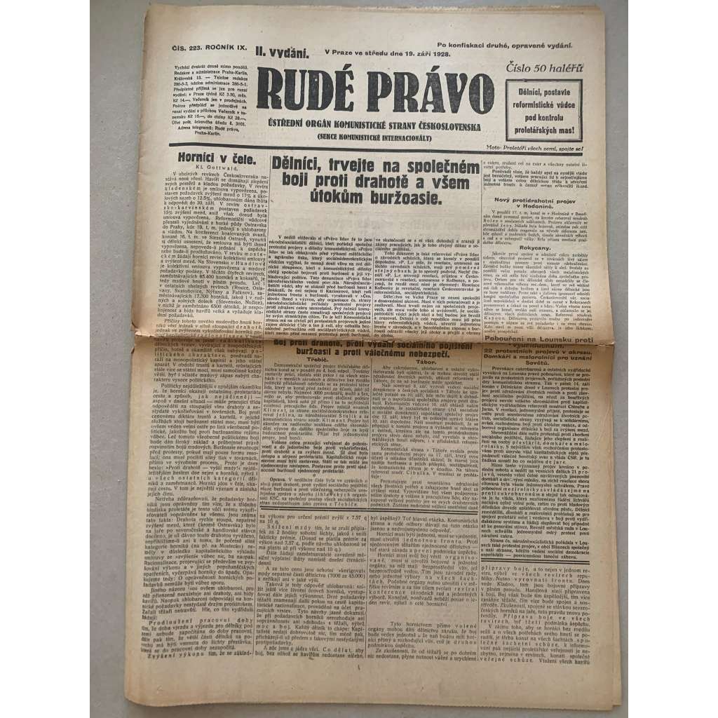 Rudé právo (19.9.1928) - 1. republika, staré noviny