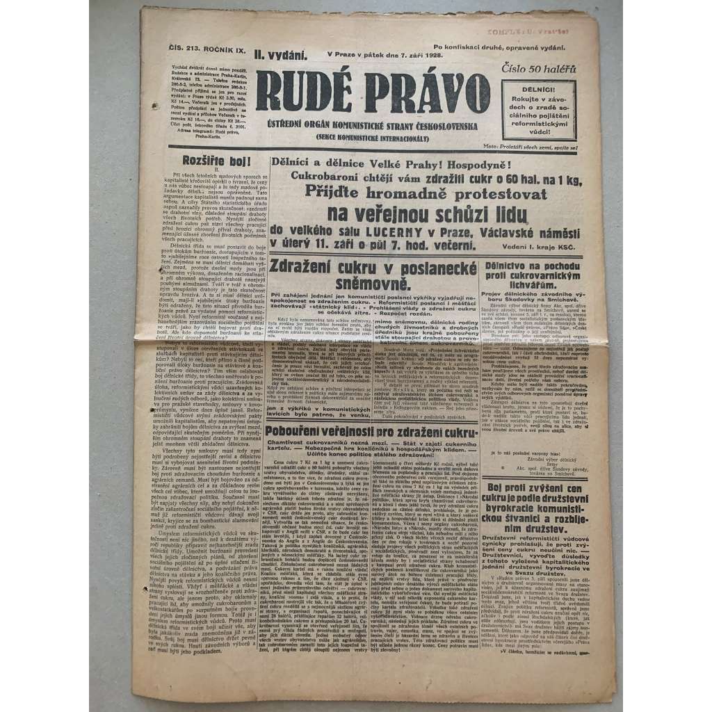 Rudé právo (7.9.1928) - 1. republika, staré noviny
