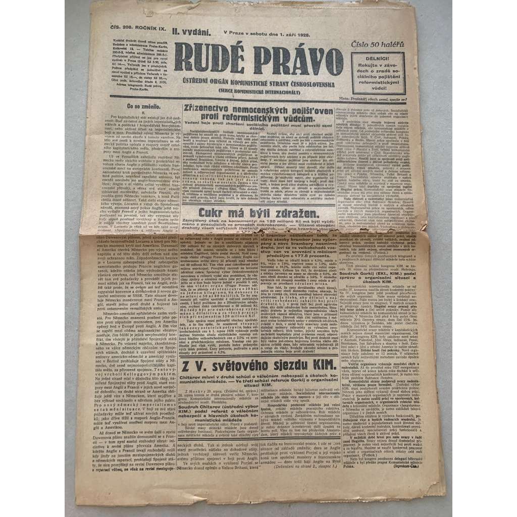 Rudé právo (1.9.1928) - 1. republika, staré noviny