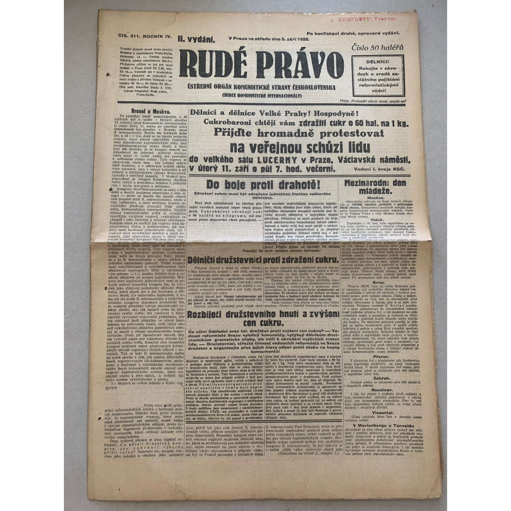 Rudé právo (5.9.1928) - 1. republika, staré noviny