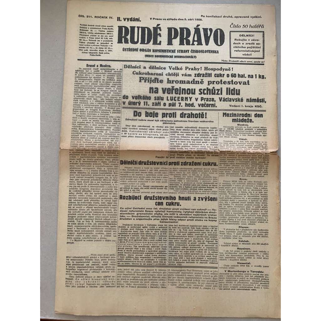 Rudé právo (5.9.1928) - 1. republika, staré noviny
