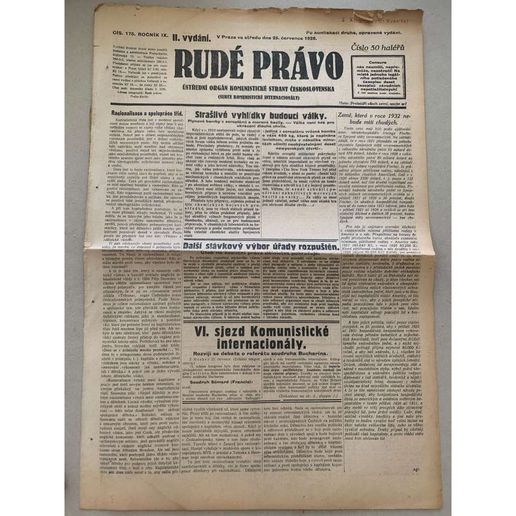Rudé právo (25.7.1928) - 1. republika, staré noviny