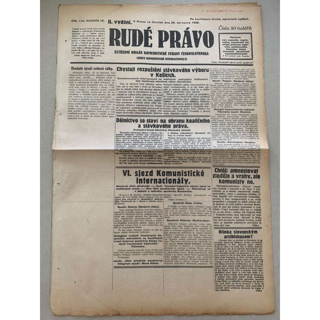 Rudé právo (26.7.1928) - 1. republika, staré noviny