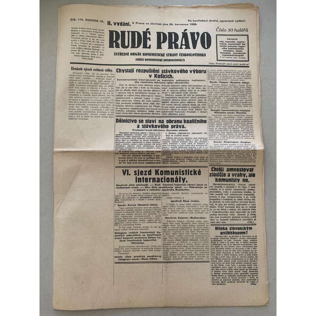 Rudé právo (26.7.1928) - 1. republika, staré noviny