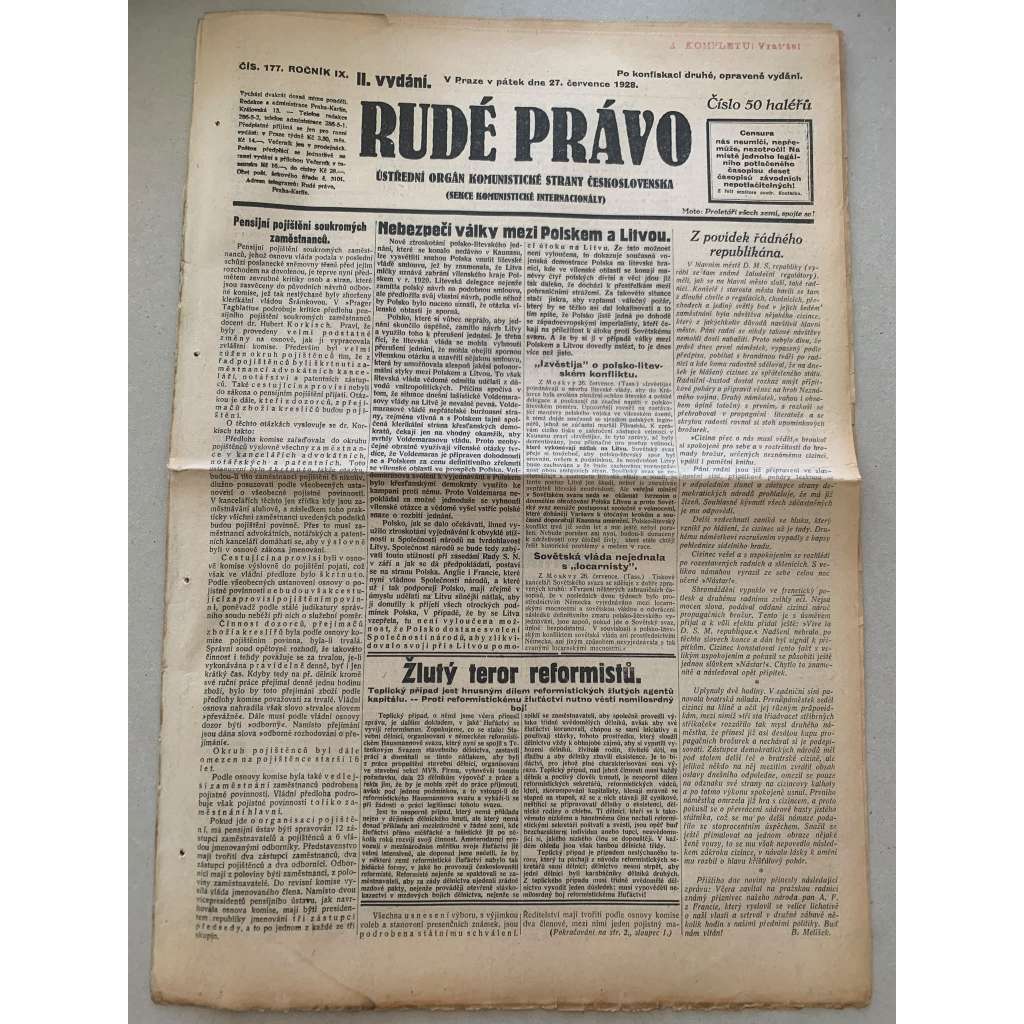 Rudé právo (27.7.1928) - 1. republika, staré noviny Rudé právo (27.7.1928) - 1. republika, staré noviny