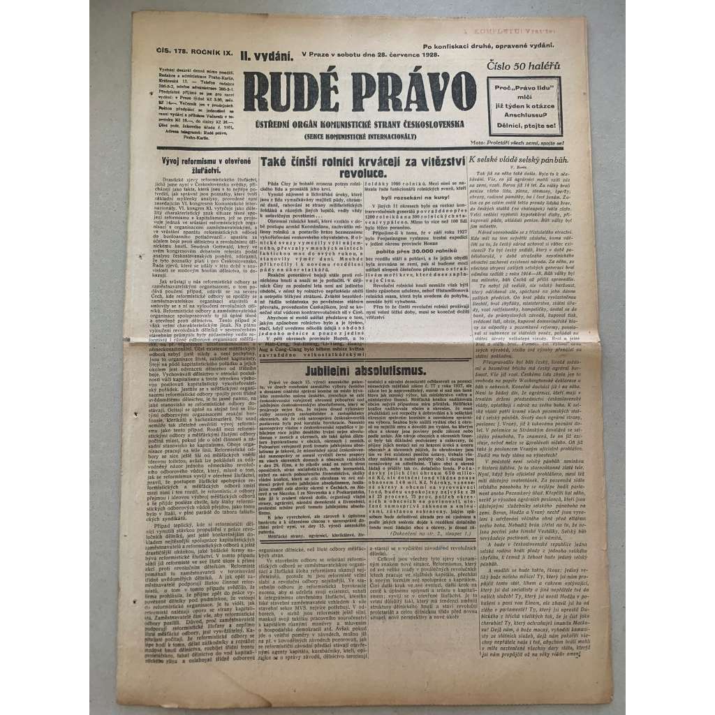Rudé právo (28.7.1928) - 1. republika, staré noviny Rudé právo (28.7.1928) - 1. republika, staré noviny