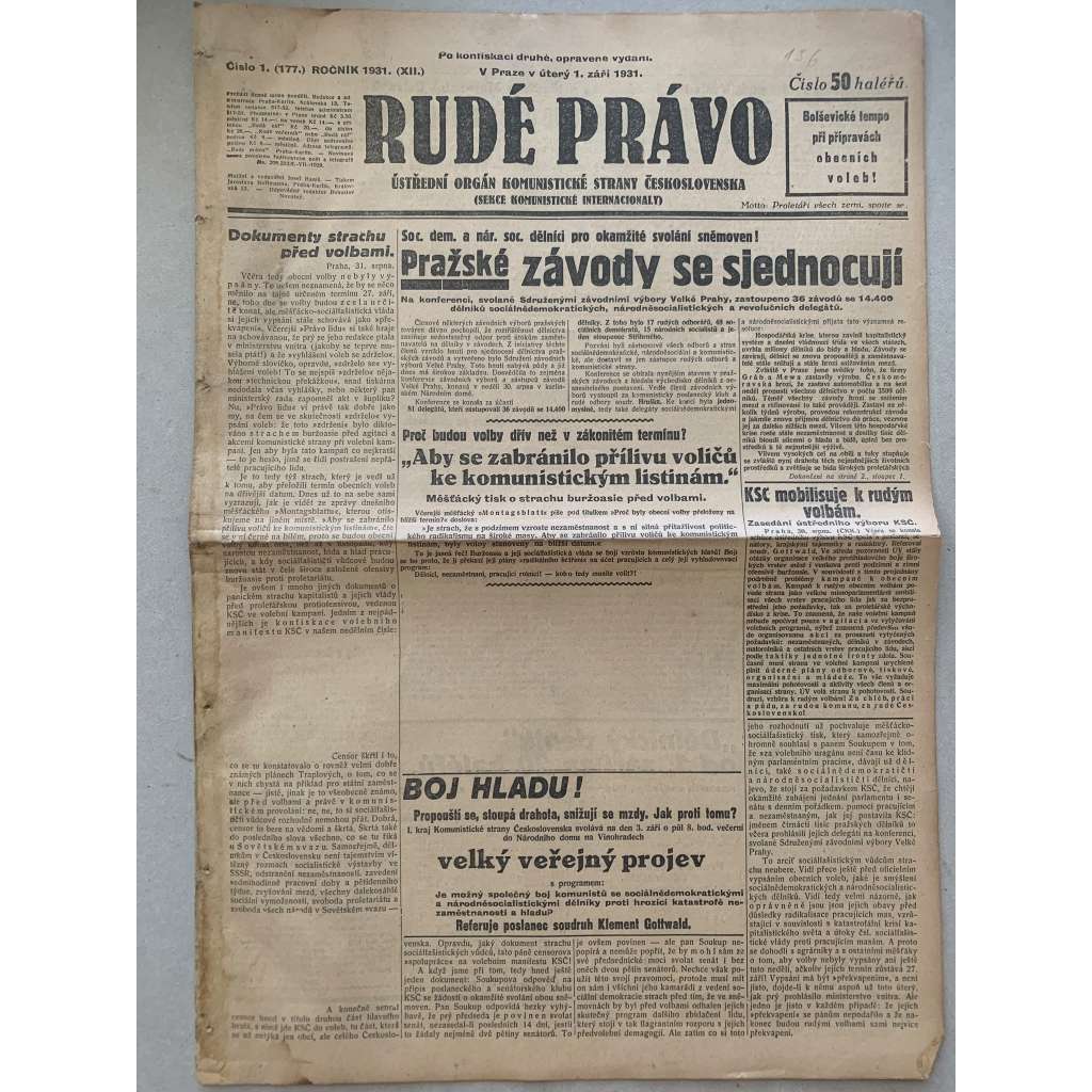 Rudé právo (1.9.1931) - 1. republika, staré noviny Rudé právo (1.9.1931) - 1. republika, staré noviny
