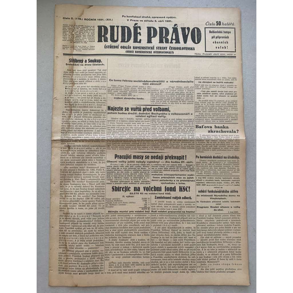 Rudé právo (2.9.1931) - 1. republika, staré noviny Rudé právo (2.9.1931) - 1. republika, staré noviny
