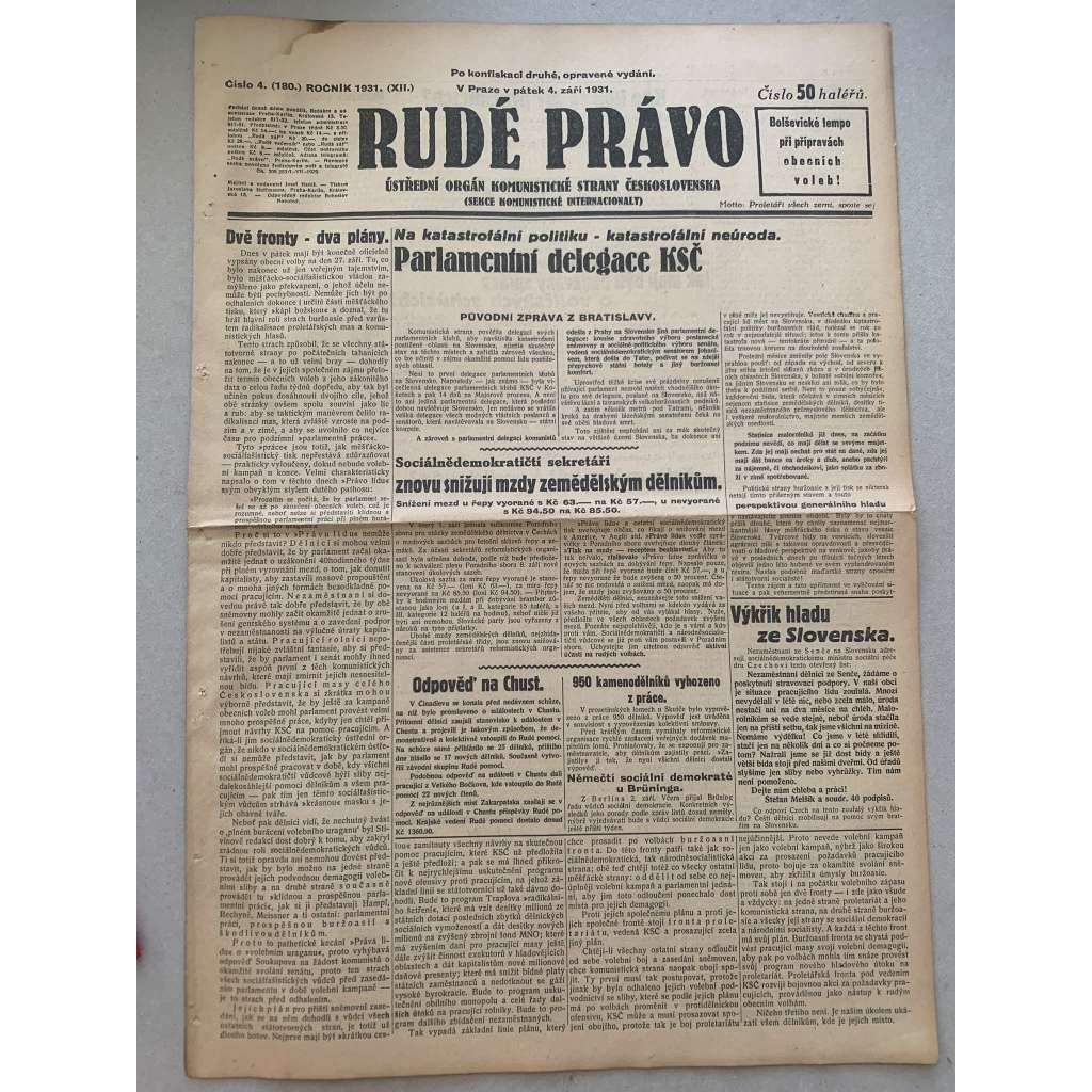 Rudé právo (4.9.1931) - 1. republika, staré noviny Rudé právo (4.9.1931) - 1. republika, staré noviny