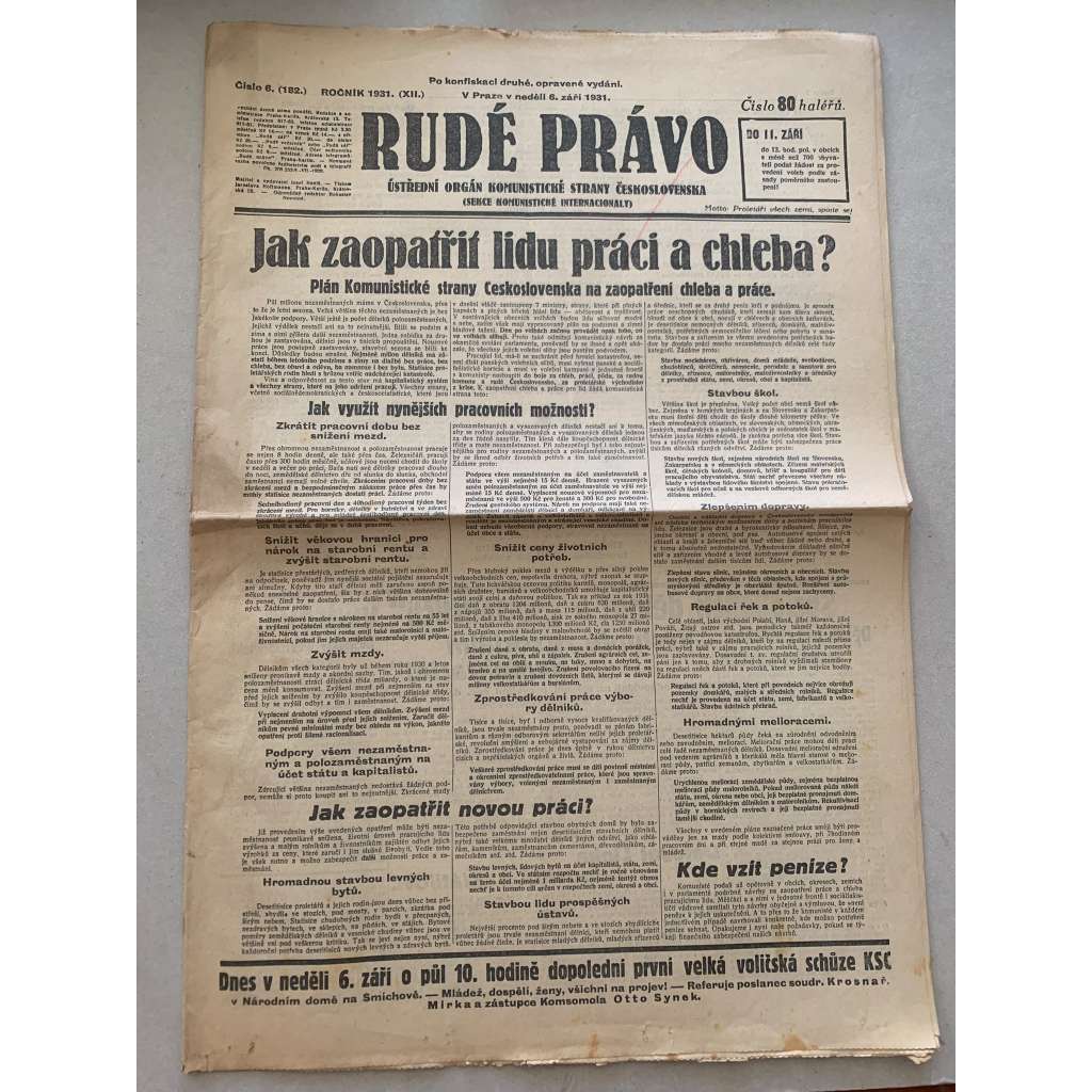 Rudé právo (6.9.1931) - 1. republika, staré noviny Rudé právo (6.9.1931) - 1. republika, staré noviny