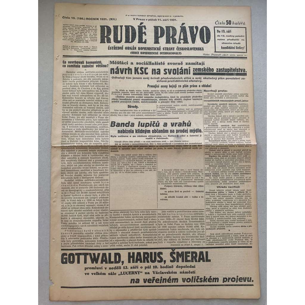 Rudé právo (11.9.1931) - 1. republika, staré noviny Rudé právo (11.9.1931) - 1. republika, staré noviny