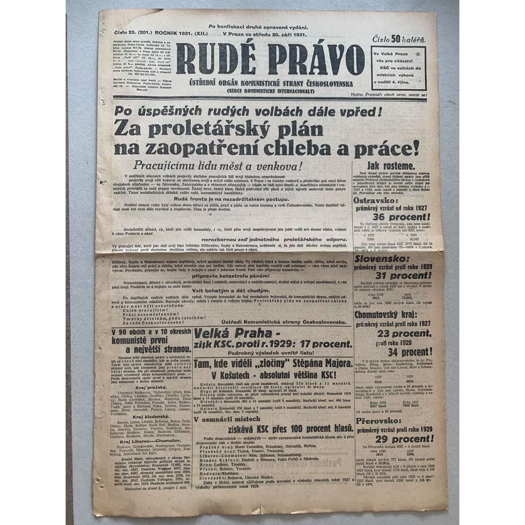 Rudé právo (30.9.1931) - 1. republika, staré noviny