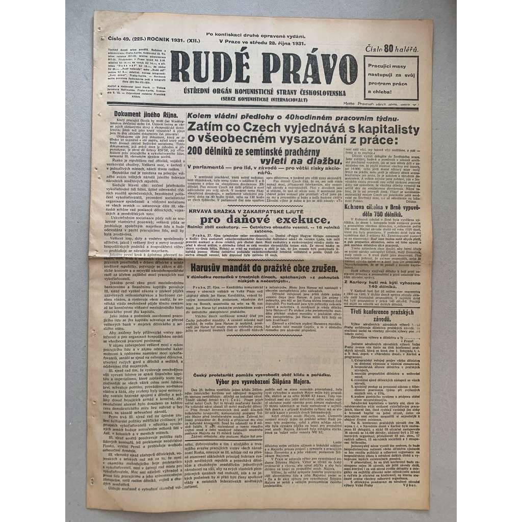 Rudé právo (28.10.1931) - 1. republika, staré noviny Rudé právo (28.10.1931) - 1. republika, staré noviny