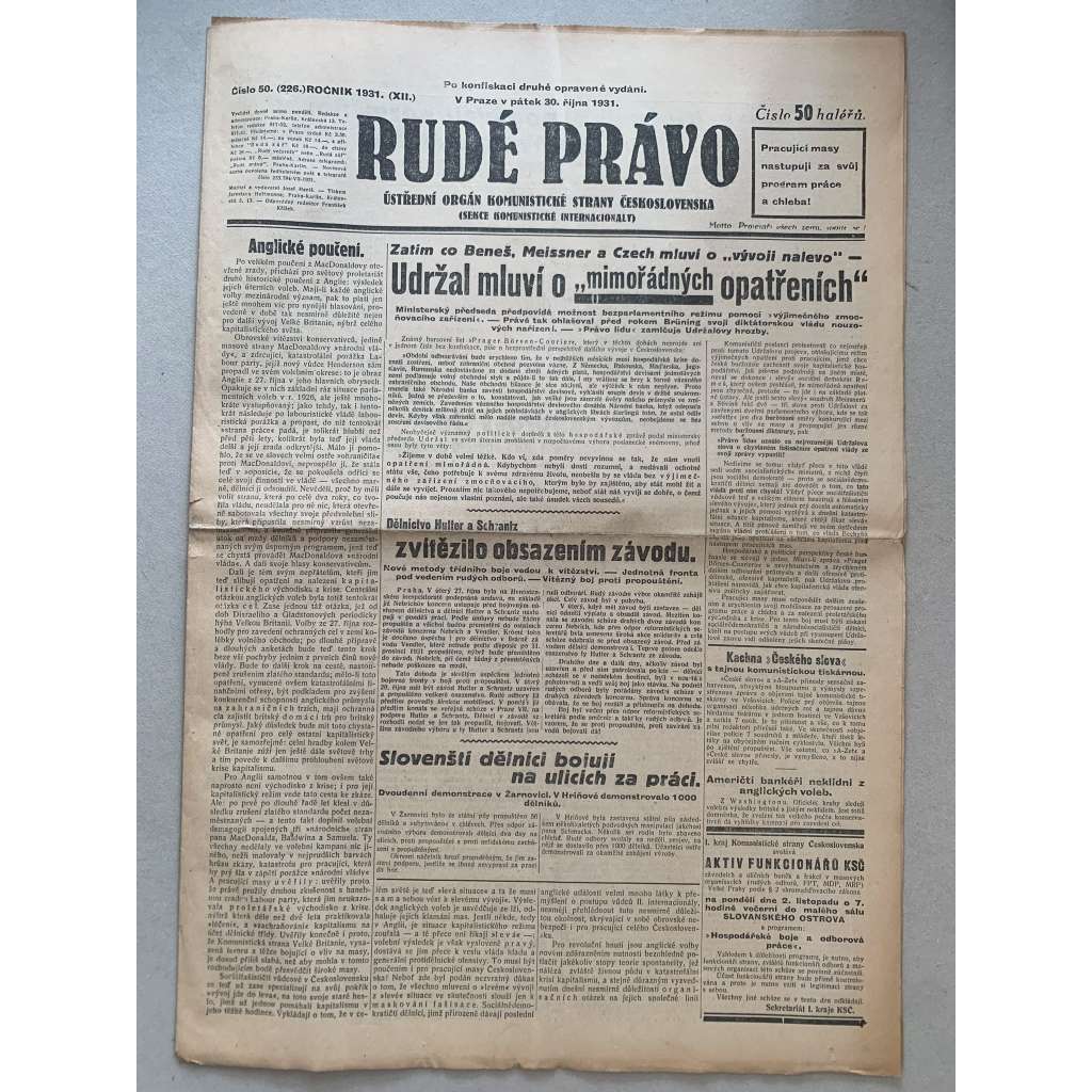 Rudé právo (30.10.1931) - 1. republika, staré noviny Rudé právo (30.10.1931) - 1. republika, staré noviny
