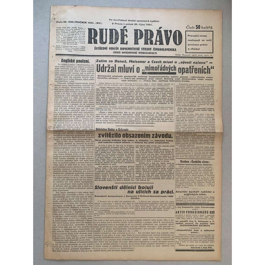Rudé právo (30.10.1931) - 1. republika, staré noviny Rudé právo (30.10.1931) - 1. republika, staré noviny