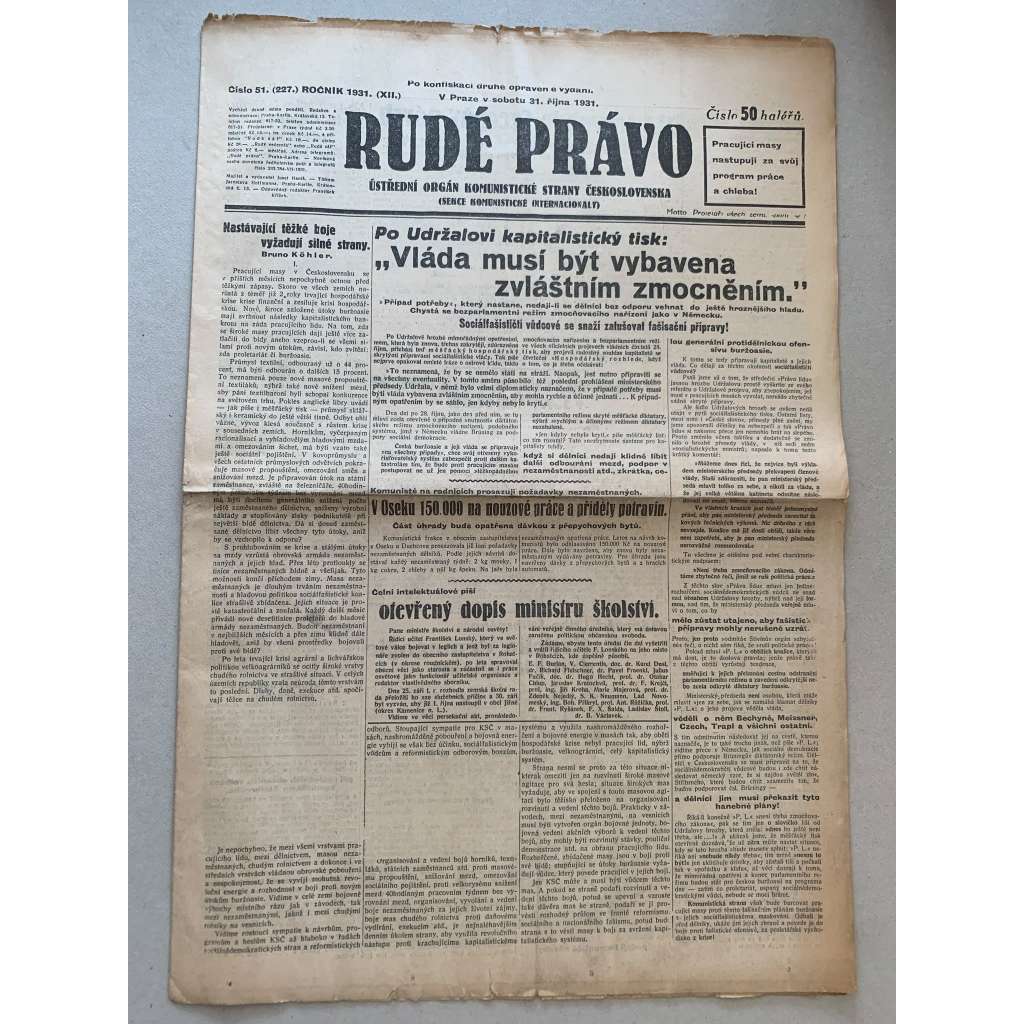 Rudé právo (31.10.1931) - 1. republika, staré noviny Rudé právo (31.10.1931) - 1. republika, staré noviny
