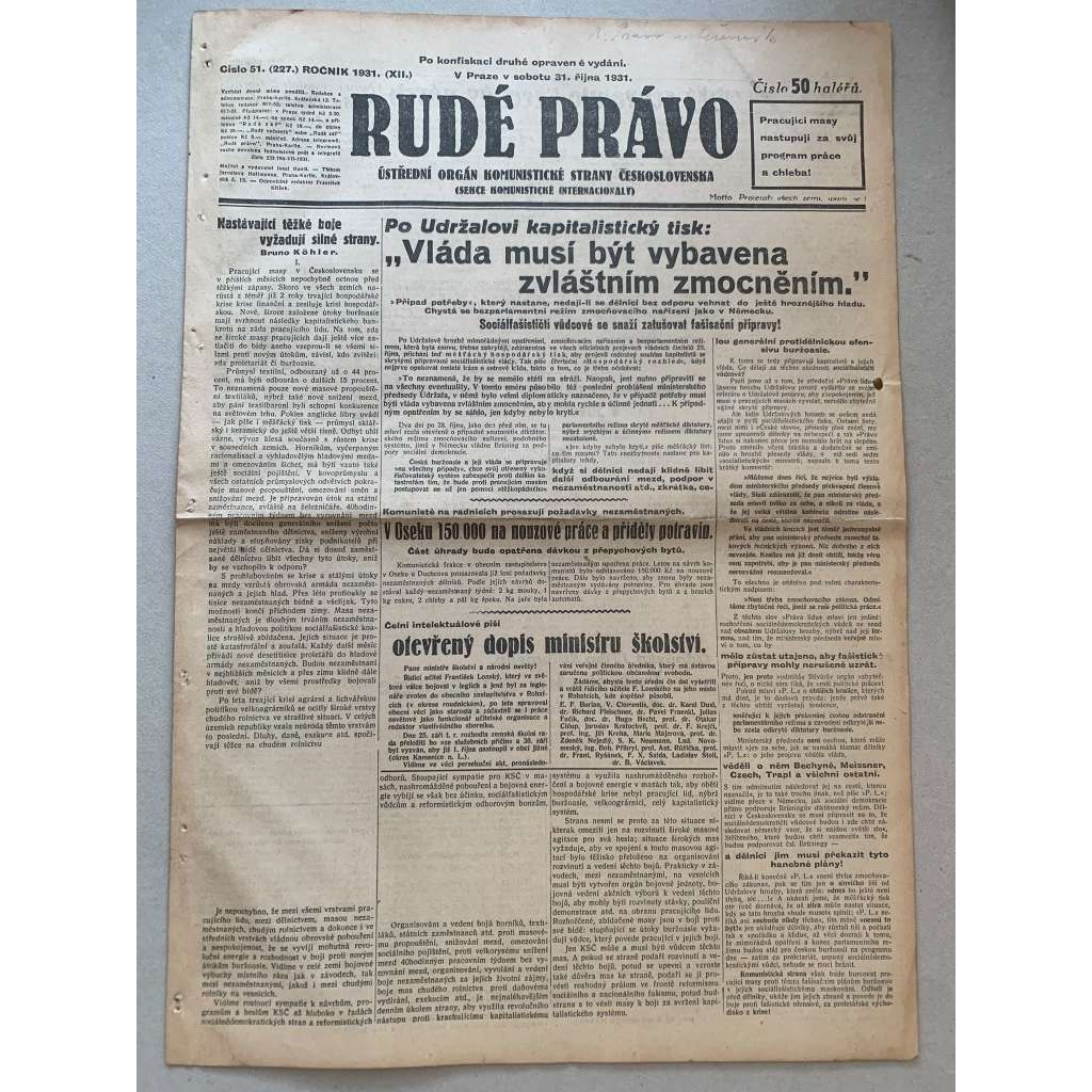 Rudé právo (31.10.1931) - 1. republika, staré noviny Rudé právo (31.10.1931) - 1. republika, staré noviny