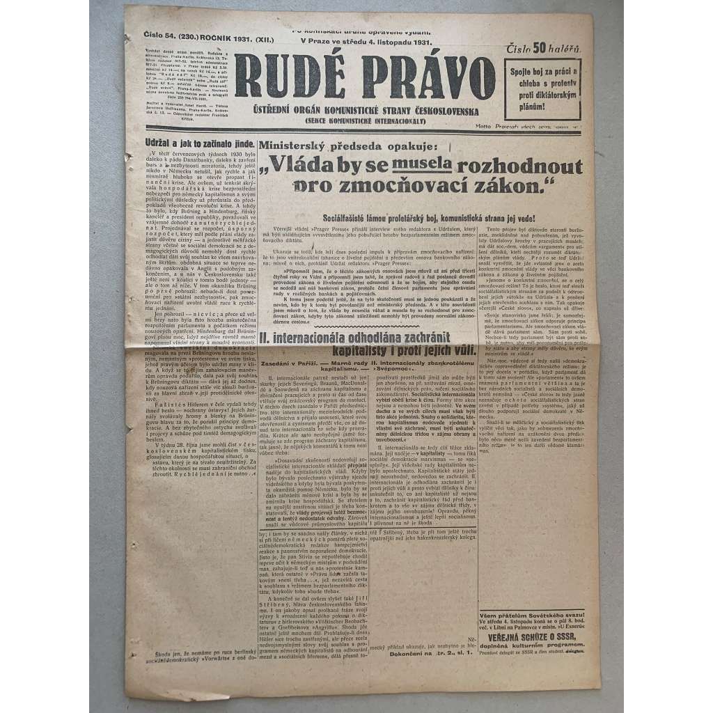 Rudé právo (4.11.1931) - 1. republika, staré noviny Rudé právo (4.11.1931) - 1. republika, staré noviny