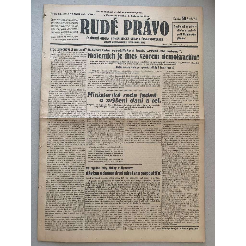 Rudé právo (5.11.1931) - 1. republika, staré noviny Rudé právo (5.11.1931) - 1. republika, staré noviny