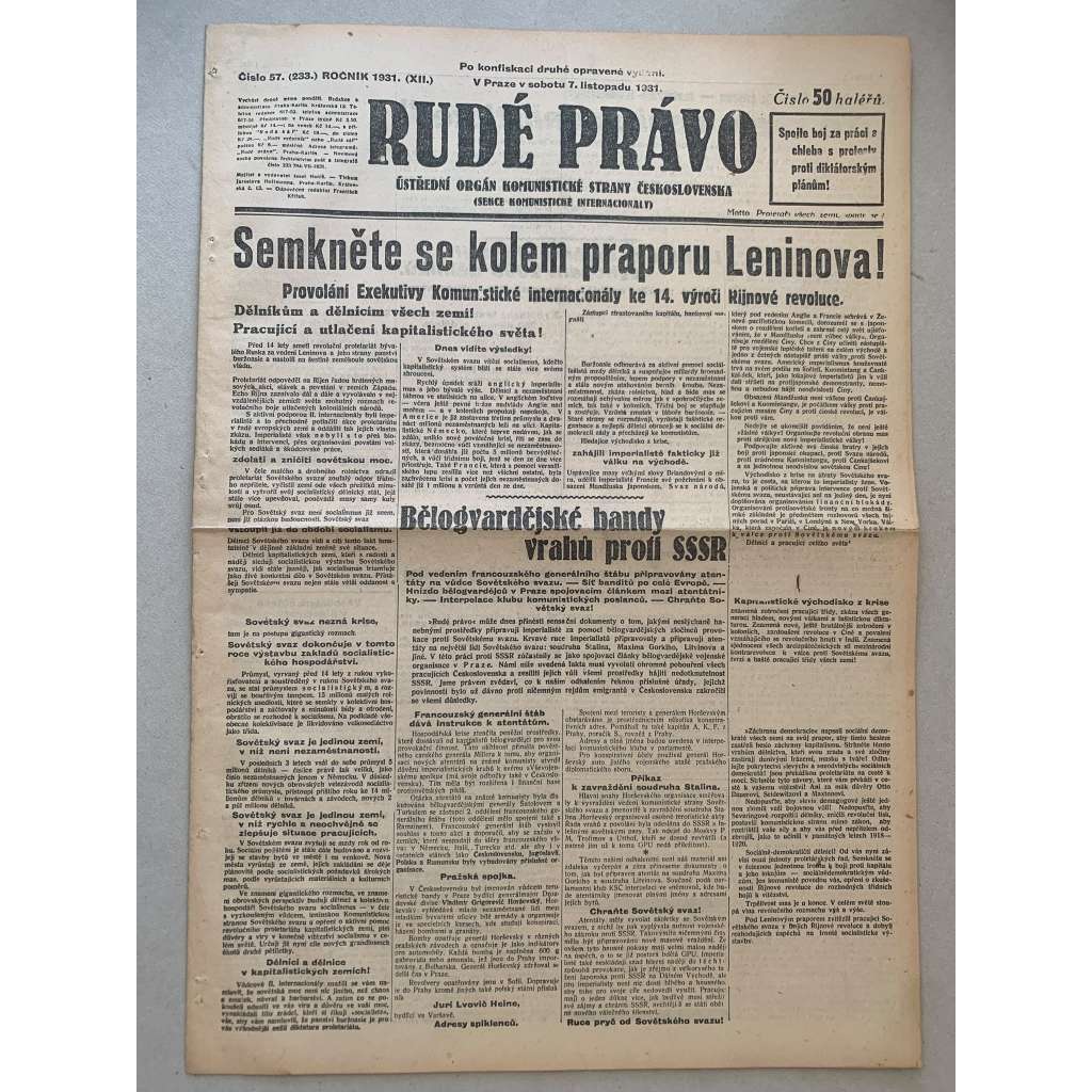 Rudé právo (7.11.1931) - 1. republika, staré noviny Rudé právo (7.11.1931) - 1. republika, staré noviny