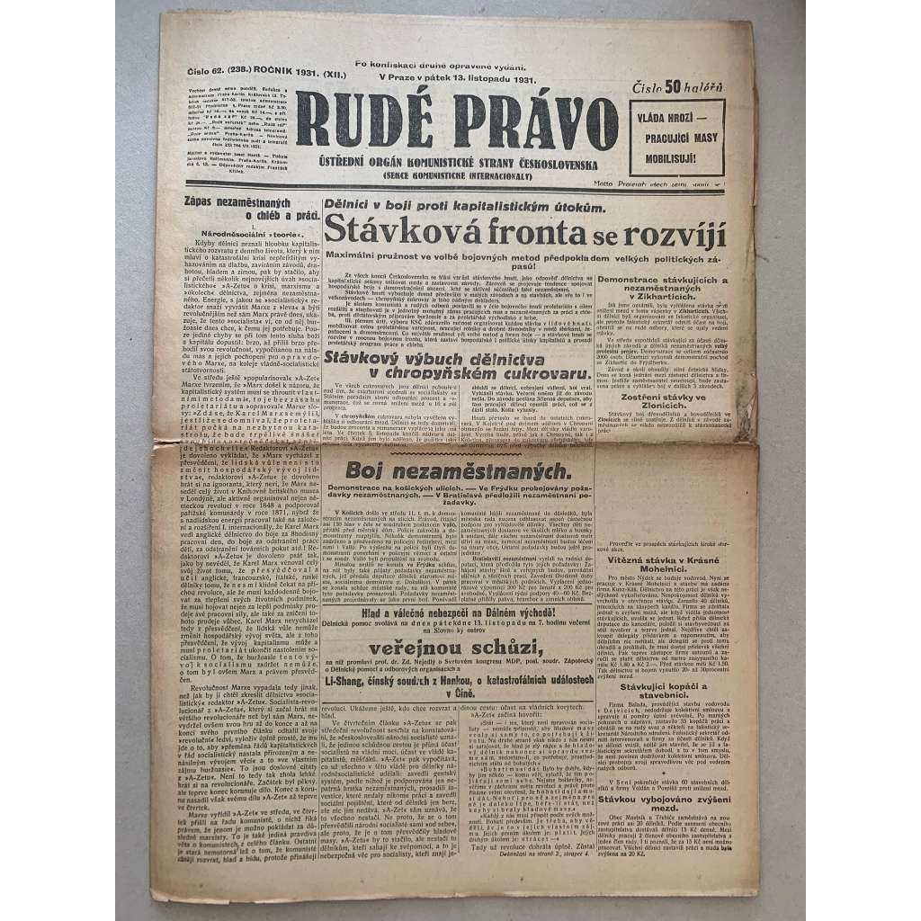 Rudé právo (13.11.1931) - 1. republika, staré noviny Rudé právo (13.11.1931) - 1. republika, staré noviny