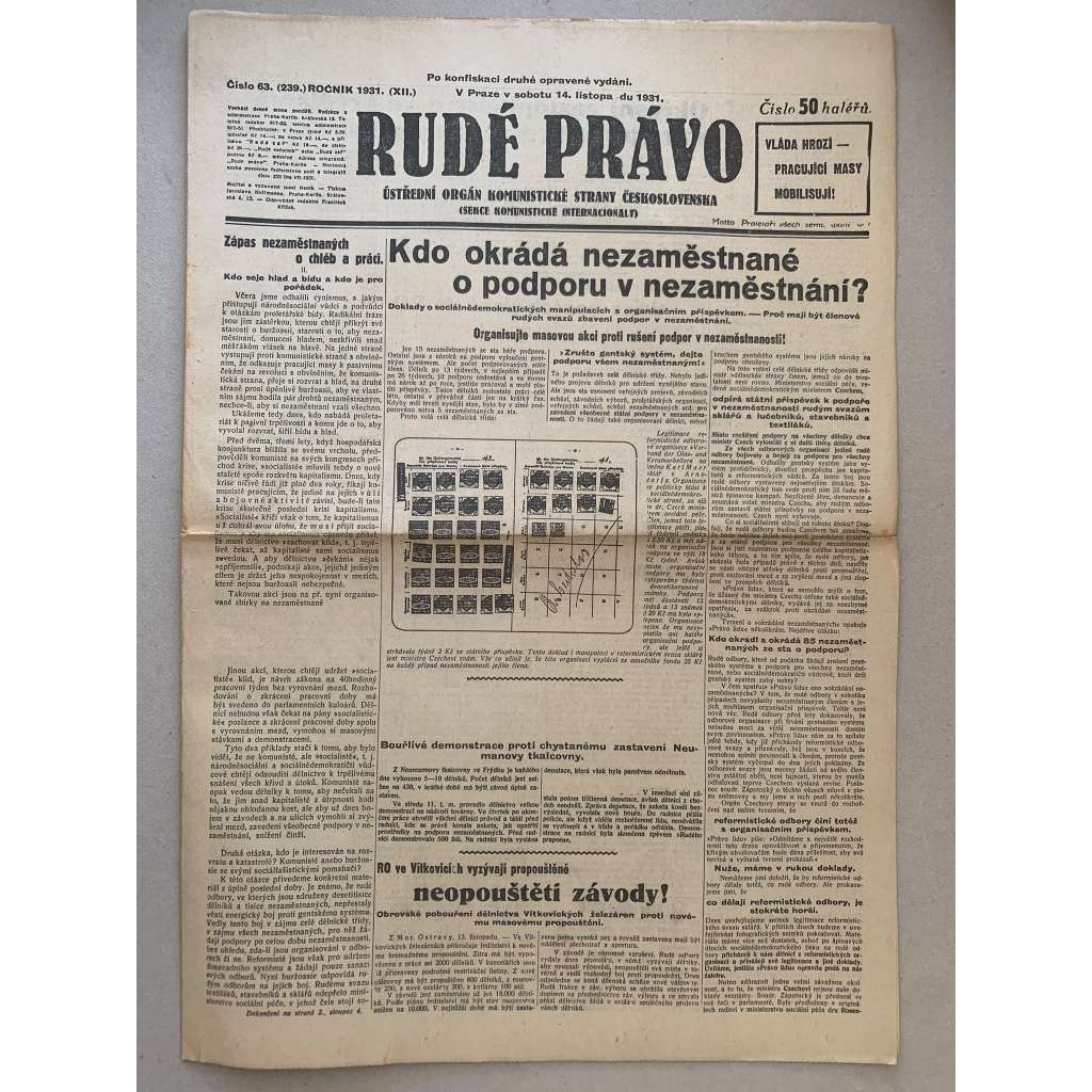Rudé právo (14.11.1931) - 1. republika, staré noviny Rudé právo (14.11.1931) - 1. republika, staré noviny