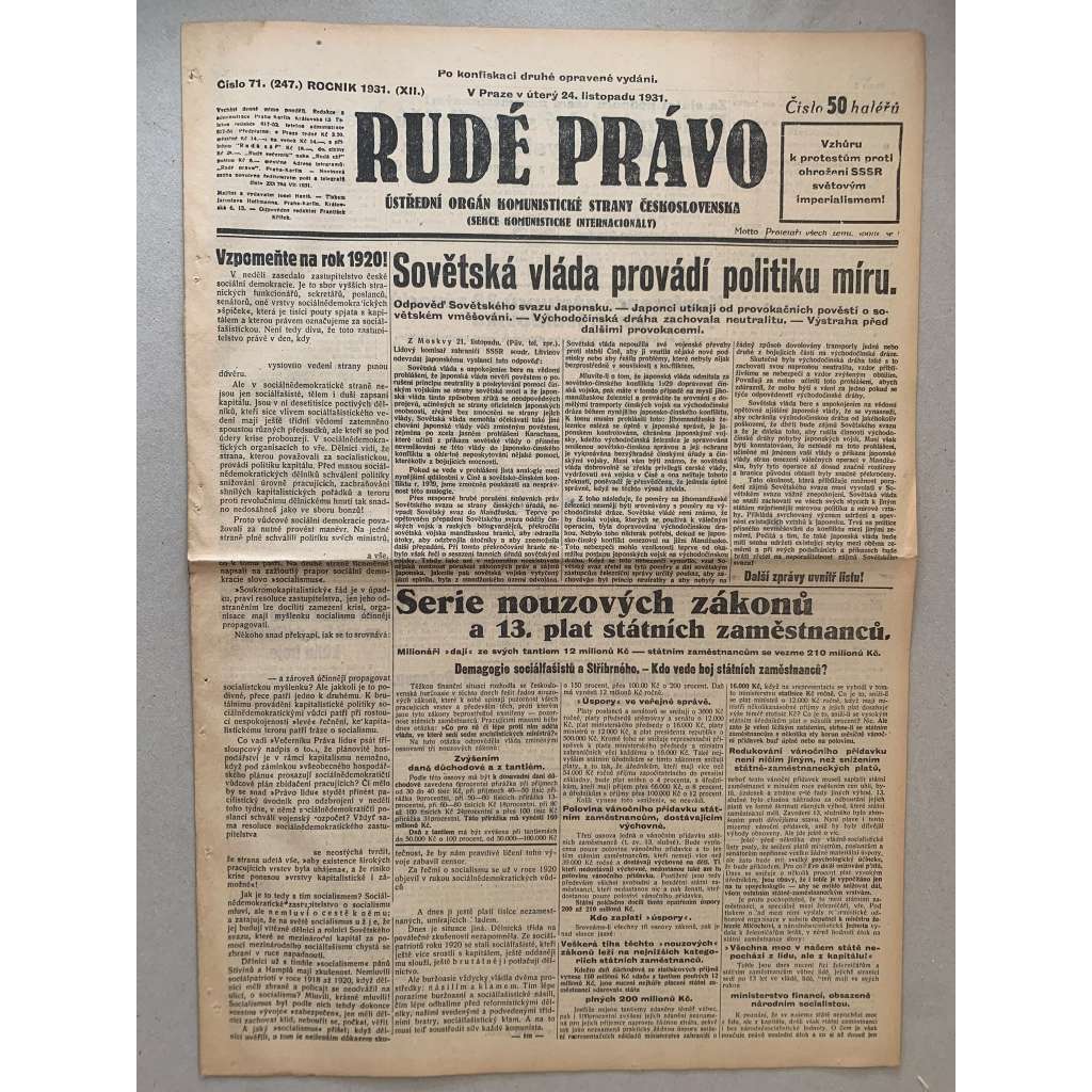 Rudé právo (24.11.1931) - 1. republika, staré noviny