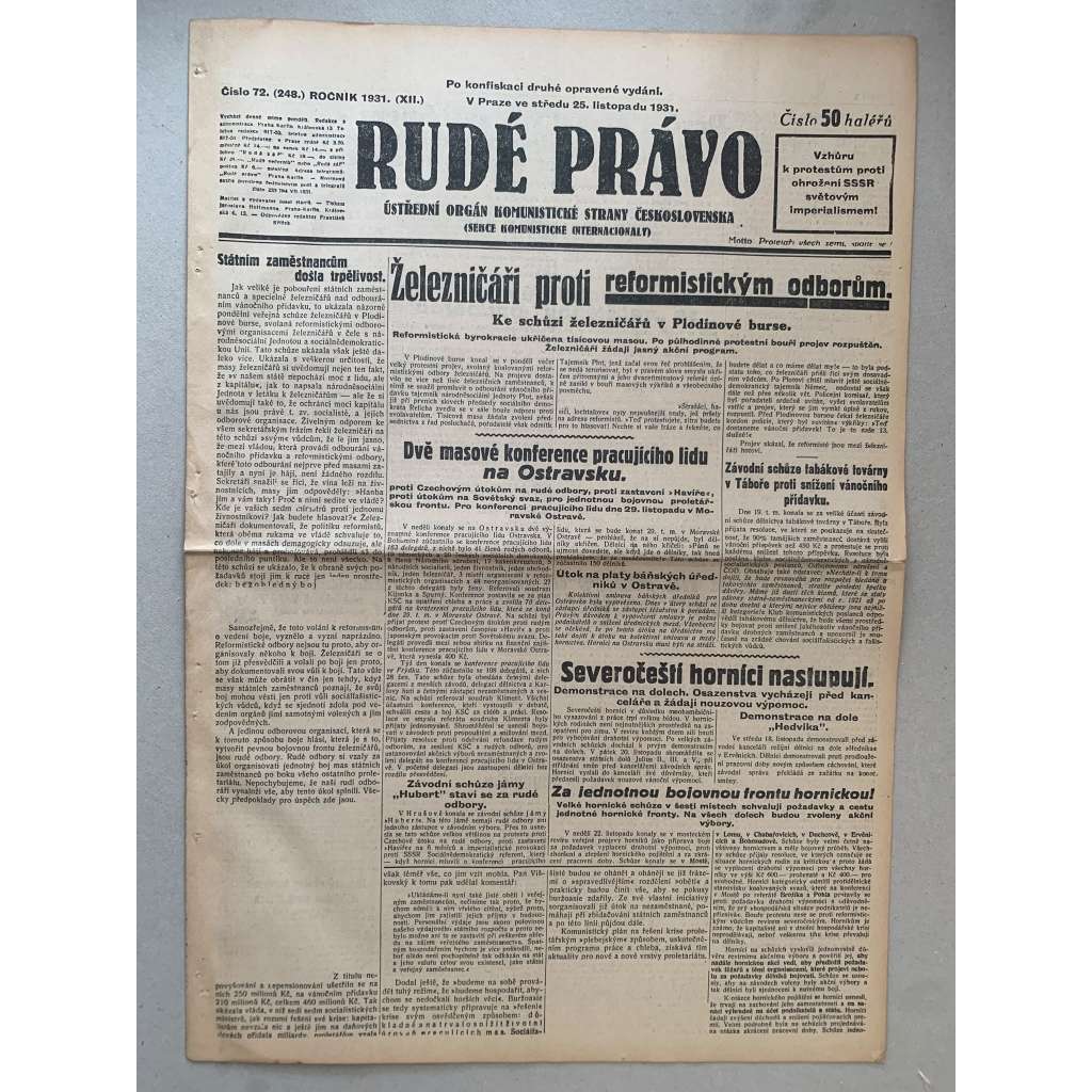 Rudé právo (25.11.1931) - 1. republika, staré noviny