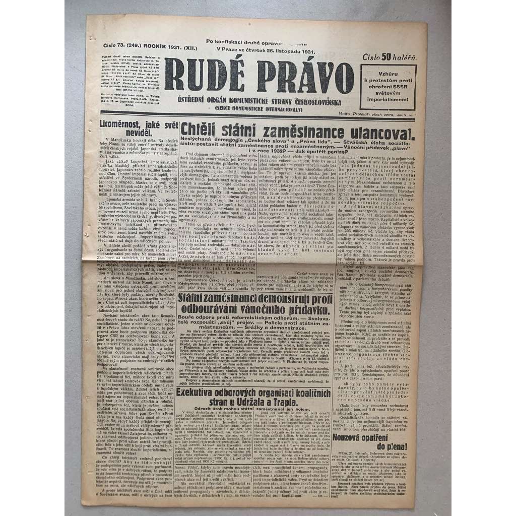 Rudé právo (26.11.1931) - 1. republika, staré noviny