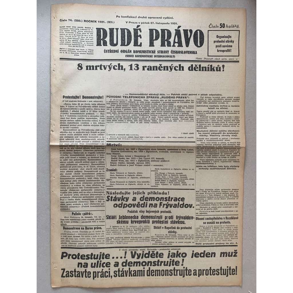 Rudé právo (27.11.1931) - 1. republika, staré noviny