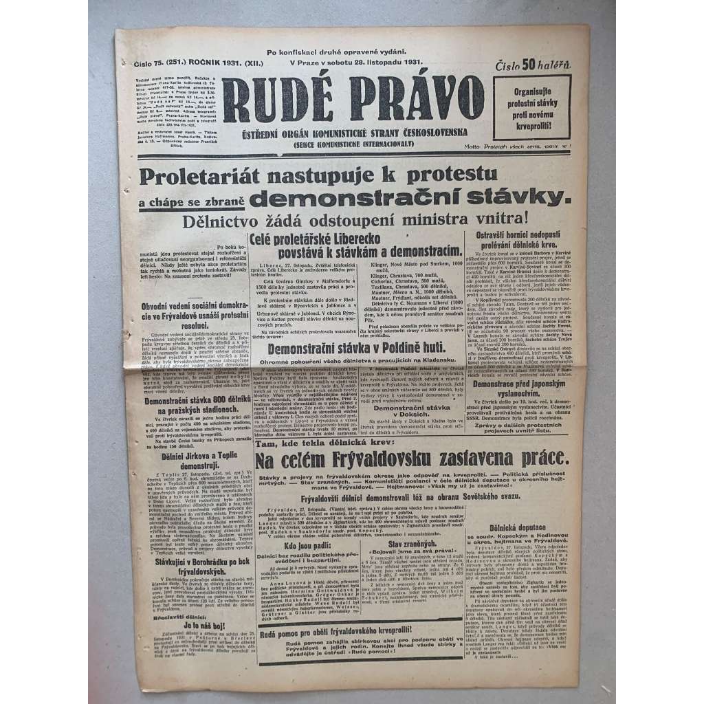 Rudé právo (28.11.1931) - 1. republika, staré noviny